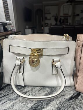 MICHAEL Michael Kors White Leather Satchel with Gold Hardware